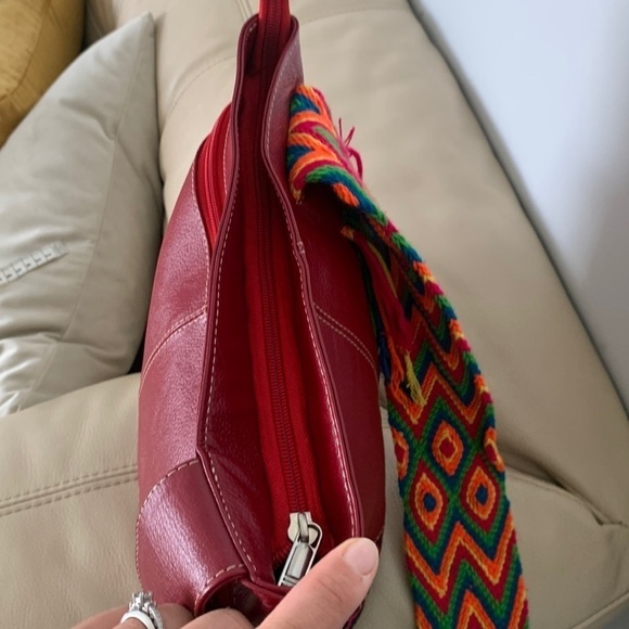 Leather bohemian red crochet red crossbody bag festive unique multicolored - Picture 12 of 16